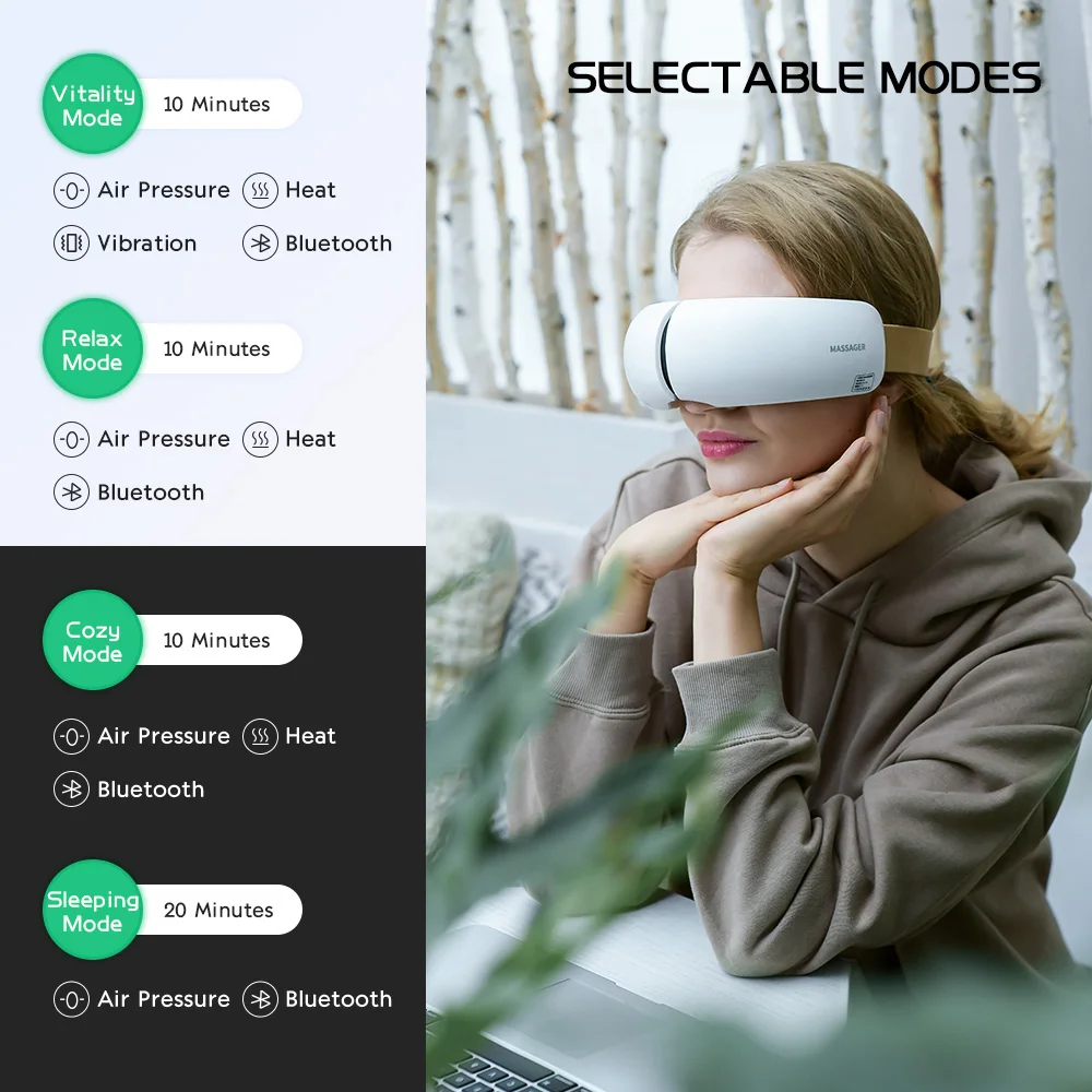 
USB Rechargeable Air pressure Vibration Heat Eye Massager With Music 