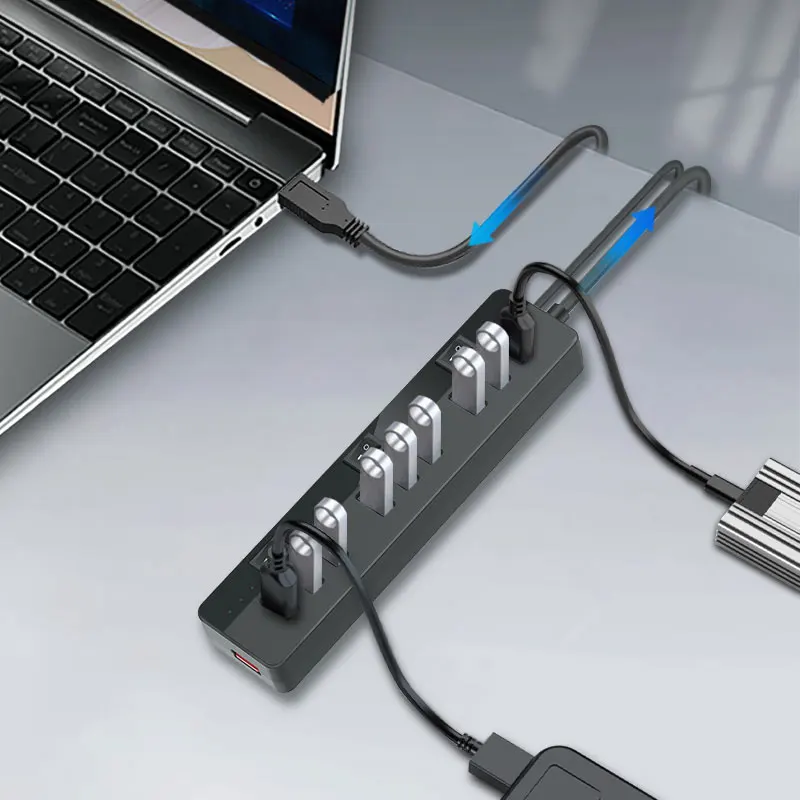 USB 3.0 Hub 10 Ports Powered Hub Splitter 9 High Speed Data Transfer 1 Charging Ports with Individual On Off Switches