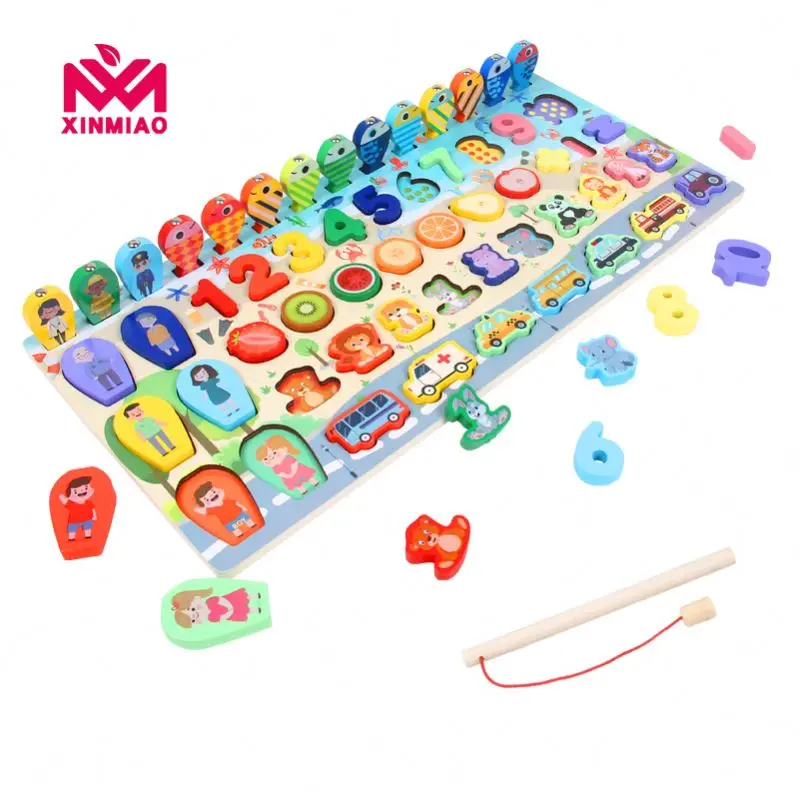 New Design 7 In 1 Logarithmic Plate wooden early educational toys Wholesale learning Montessori fishing toys for child
