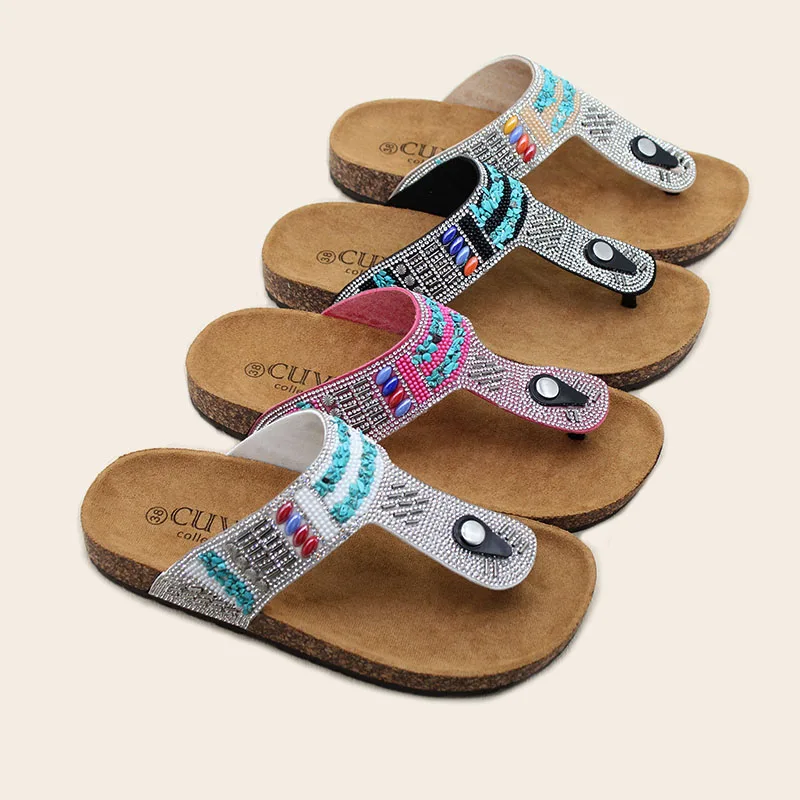 Лидер продаж с фабрики удобные женские шлепанцы на мягкой подошве летние модные нескользящие туфли платформе разноцветными стразами