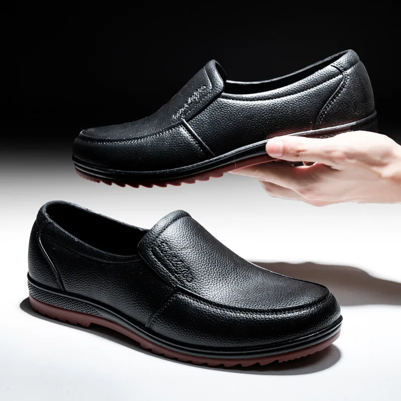 Non Slip TPR sole oil proof leather upper men restaurant kitchen work Shoes Men non slip chef shoes