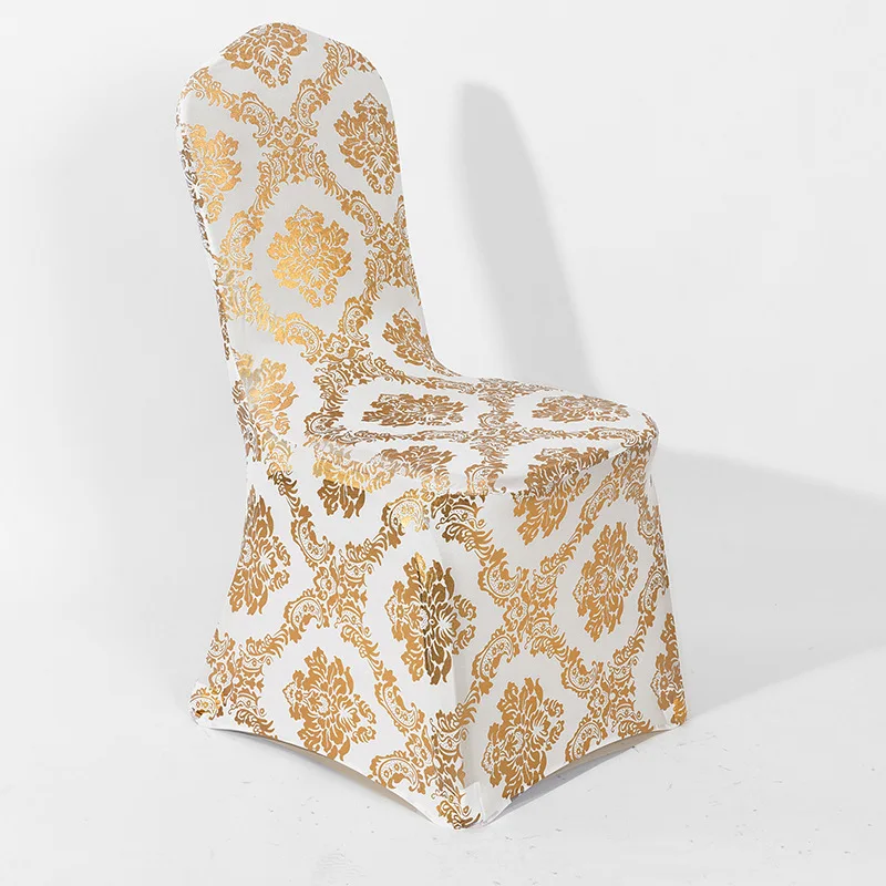 High Quality Fashion Elegant All Inclusive Full Stretch Hot Stamping Print Chair Cover For Hotel Banquet Event Wedding Party
