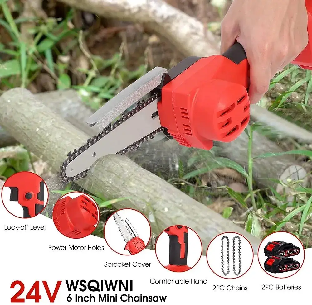 Portable Wood Cutting Machine Electric Chainsaw Cordless Mini Handheld 6 Inch Chainsaw
