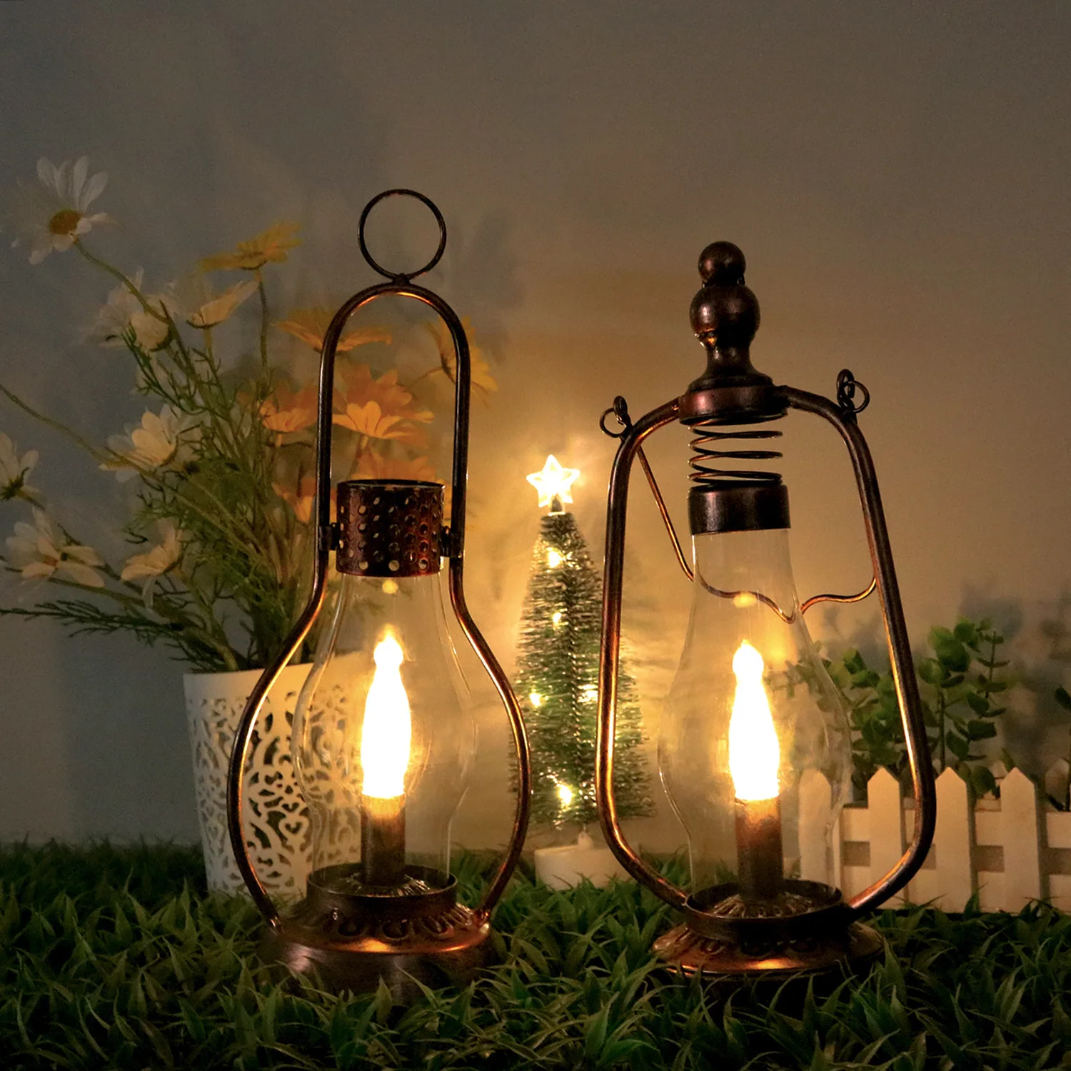 Solar LED Candle Camping Light Outdoor Garden Lantern Flickering Flame LED Hanging Oil Lamp Waterproof For Street Vintage Deco