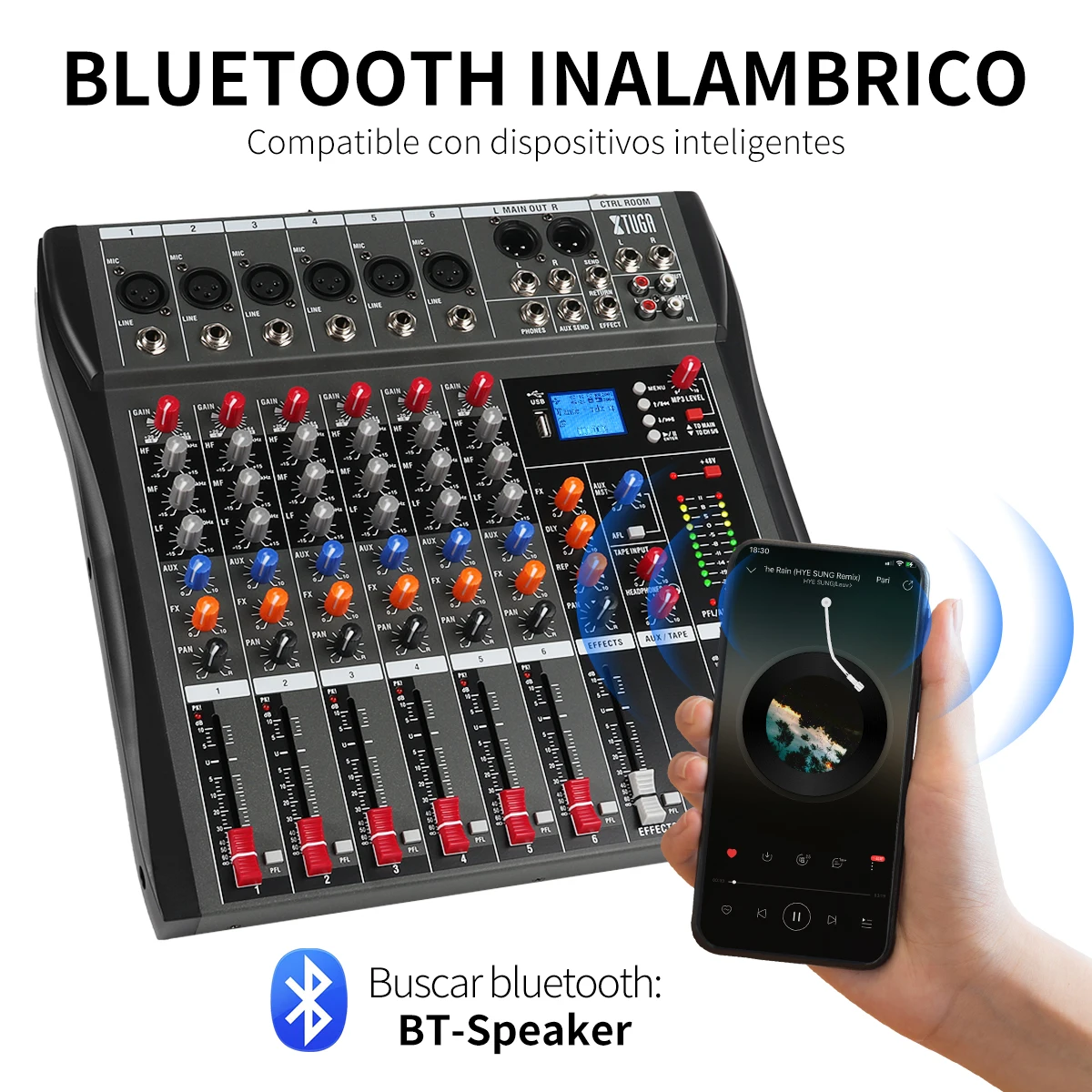 CT60X 6 Channel Audio Mixer Professional Audio Mixer Mixing Console with MP3/BT Function/USB Recording