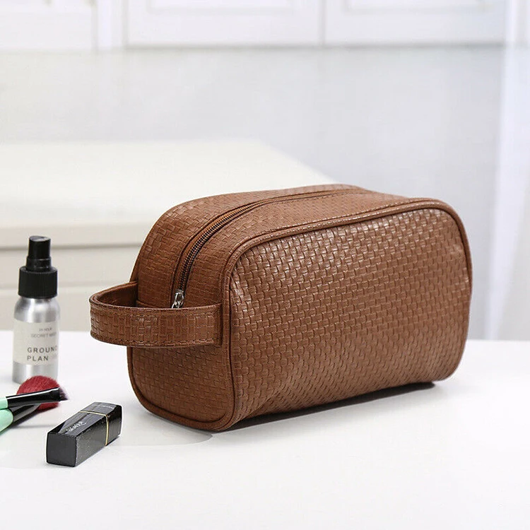 Large PU Leather  Men Makeup Cosmetic Bag Toiletry Kit High Quality PU Leather Men Wash Bag