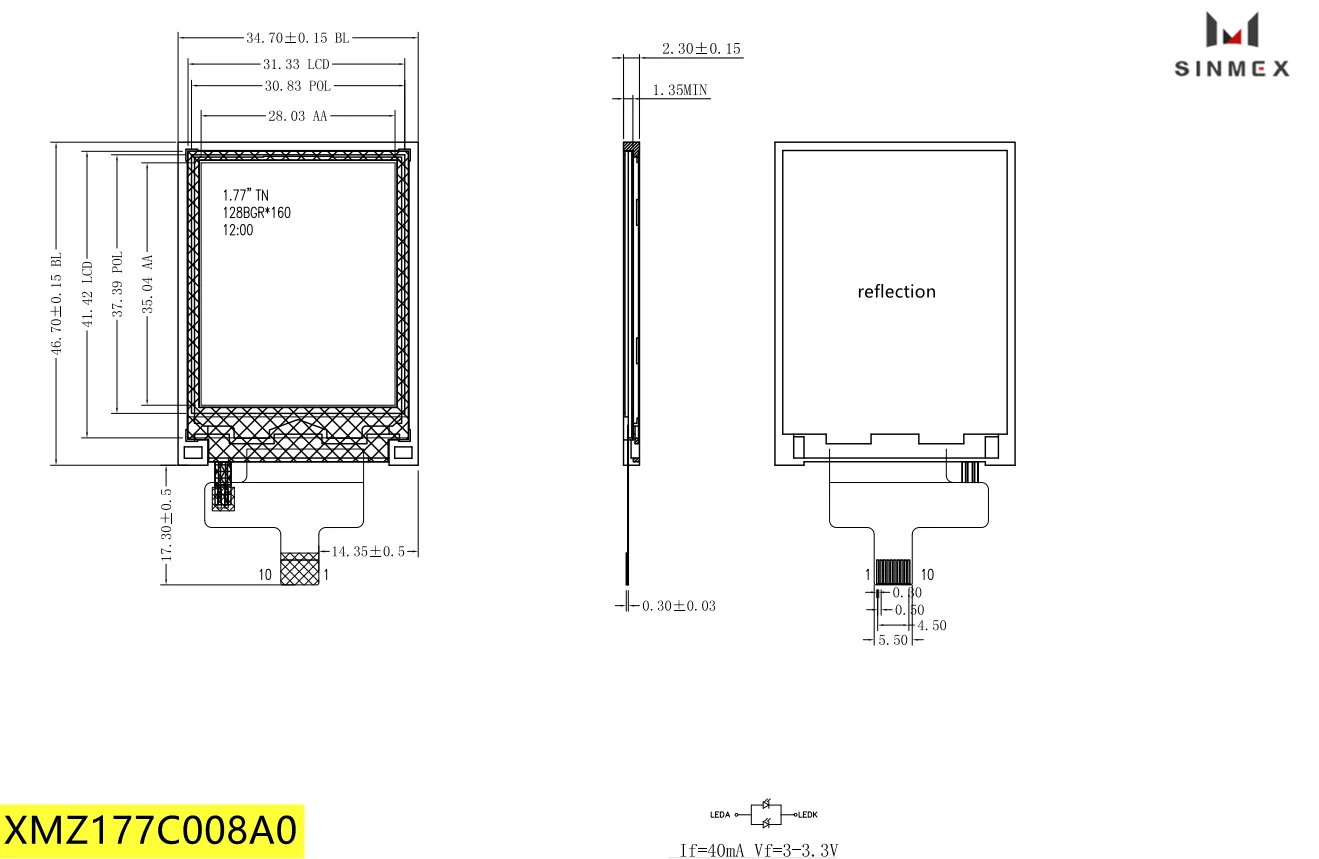 1.77 inch best price 128*160 TN 4L SPI interface ST7735S LCD displayer for smart home
