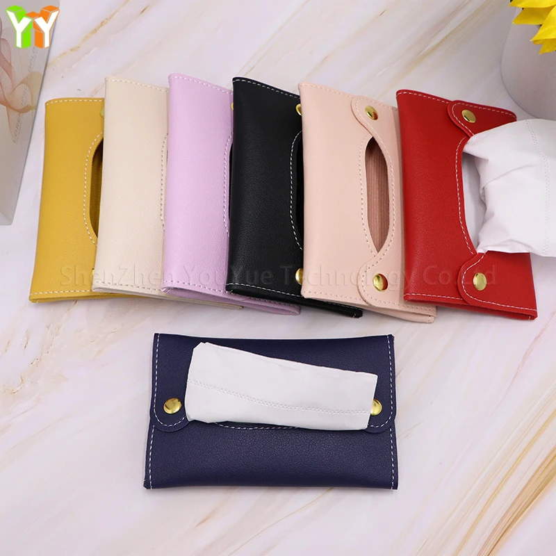 Facial Tissue Pocket Bag PU Leather Mini Paper Storage Bag Holder Factory Selling Tissue Case Waterproof Paper Pouch Buckle