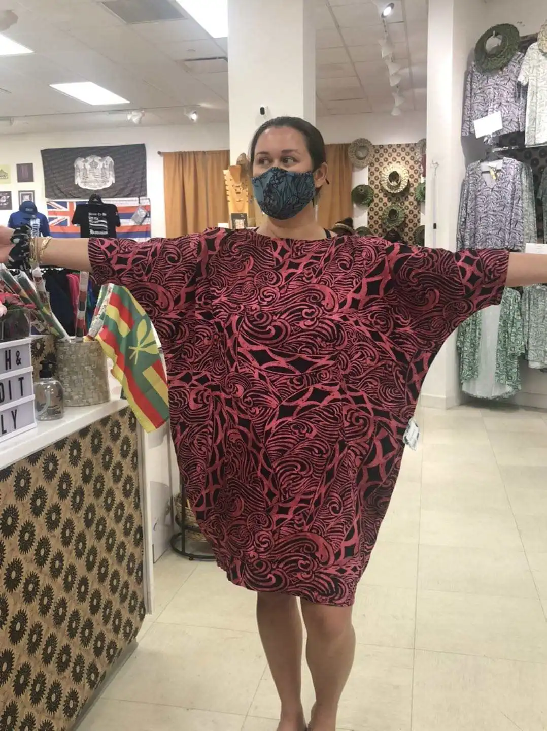 1 Custom Ladies one size poncho Dresses Polynesian Tribal Print Batwing Sleeve Loose Off Shoulder Womens free size tops