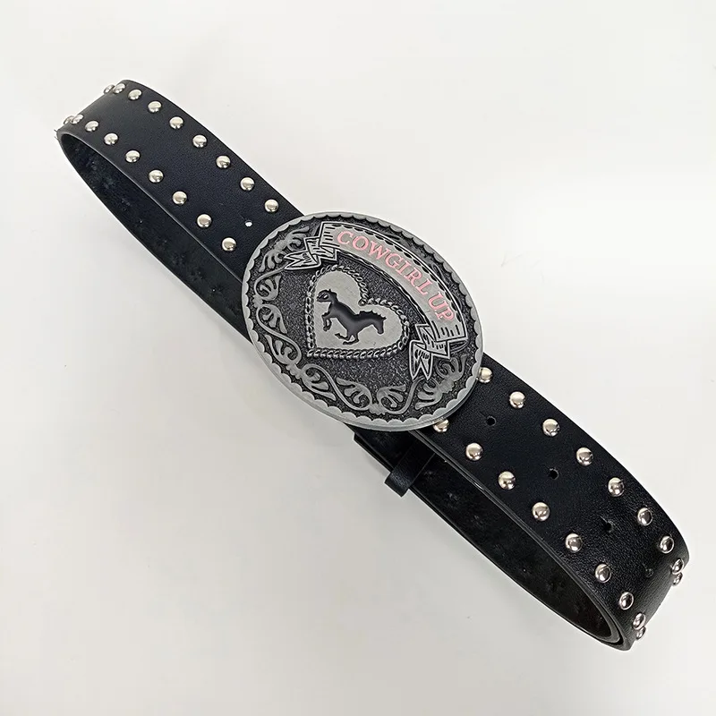 American Retro Style Western Denim Belt Spice Girl Subculture Big Head Smooth Plastic Buckle Distinctive Hip Hop Punk Design