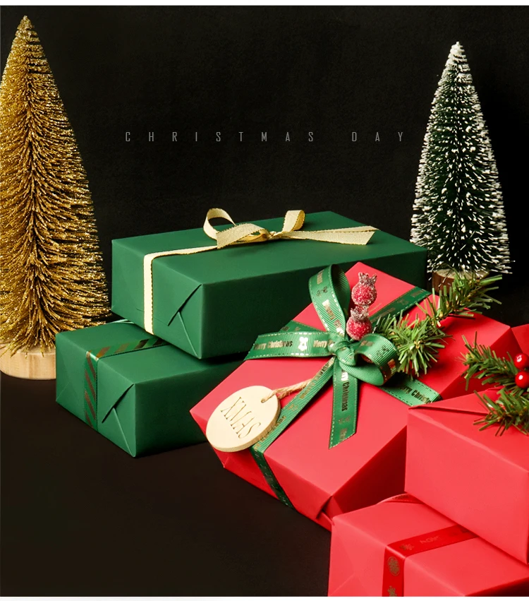 Custom Solid Christmas Red Green Paper Gift Christmas Craft Wrapping Paper