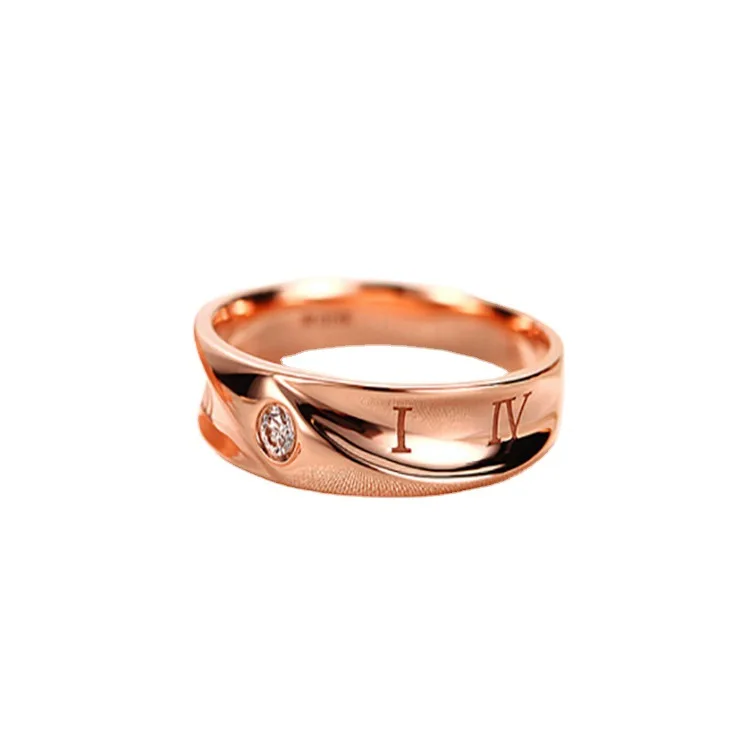 Roman numerals rose gold diamond ring 18k gold men and women couples color gold wedding ring ring custom