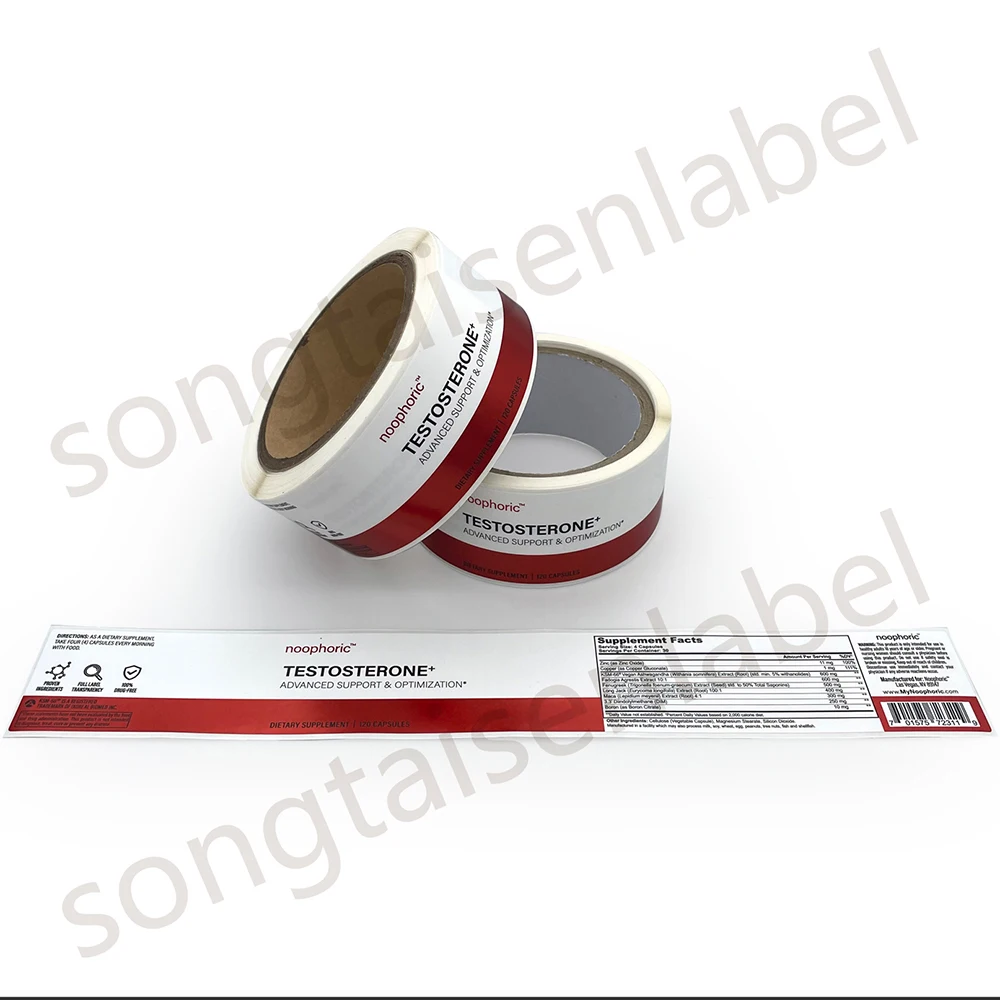 Self-adhesive Matte Red Gold Foil Stamping Long Size Roll Packaging Health Care Products Labels