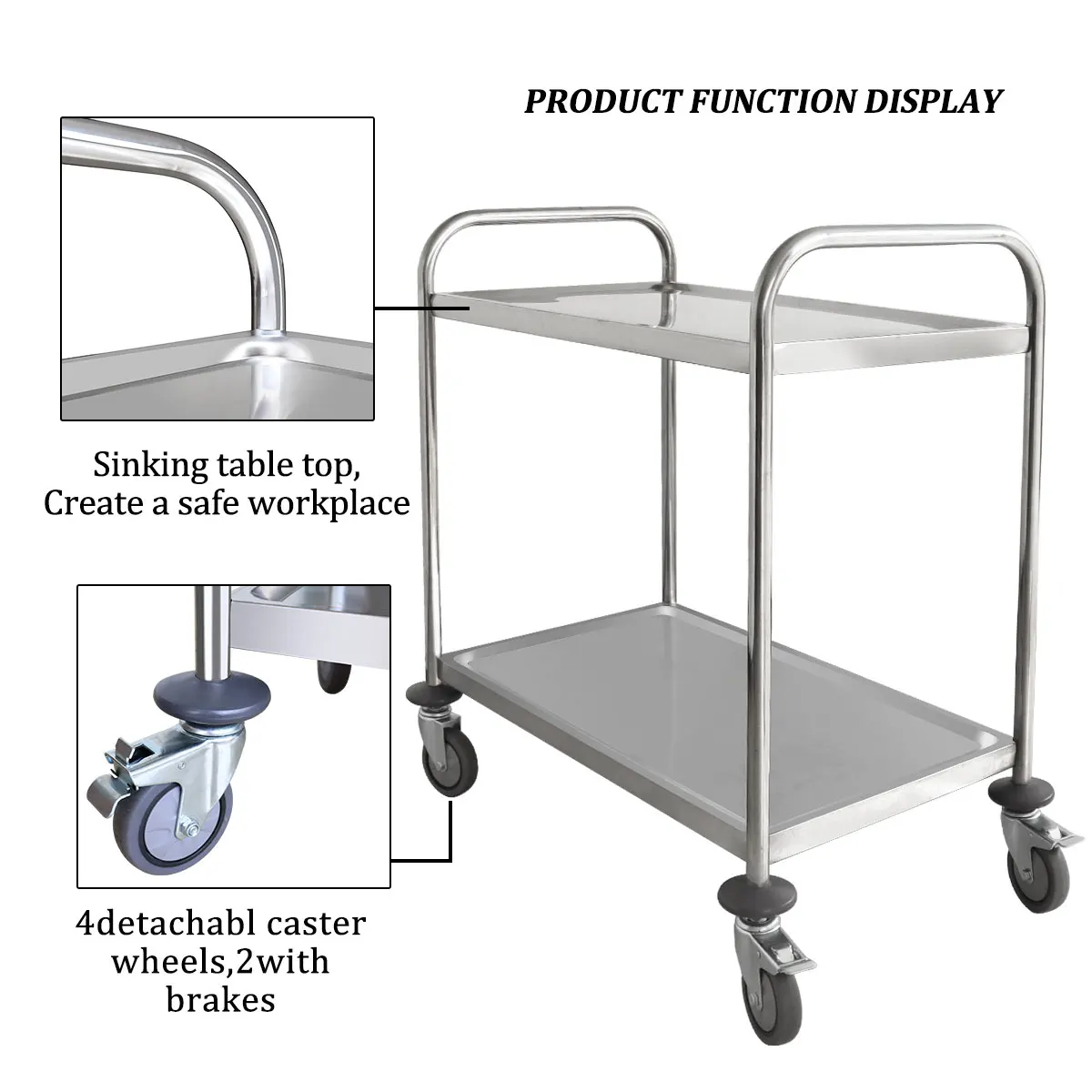 Corrosion Resistance Repulsion Stainless Steel Workbench Kitchen Trolley Cart with Adjustable Under shelf