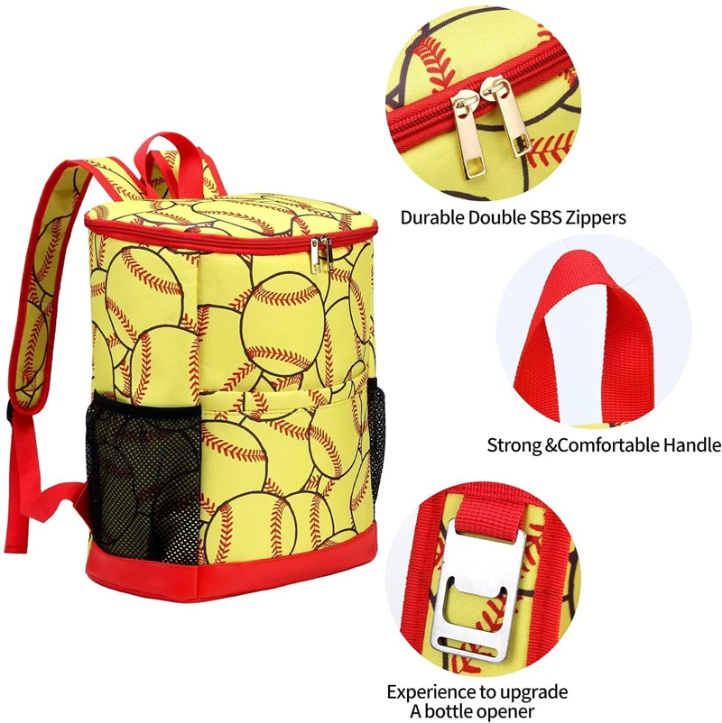 Sports Softball Cooler Bag Leak Proof Cooler Bag Baseball Insulated Cooler Backpack for Lunch Travel Beach Camping Picnic