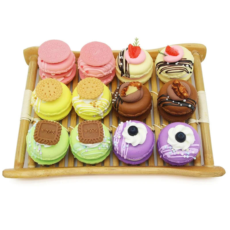 High Imitation Artificial pu soft  Macaroon cake with fruit for shop food display home decoration squishy funny toyos