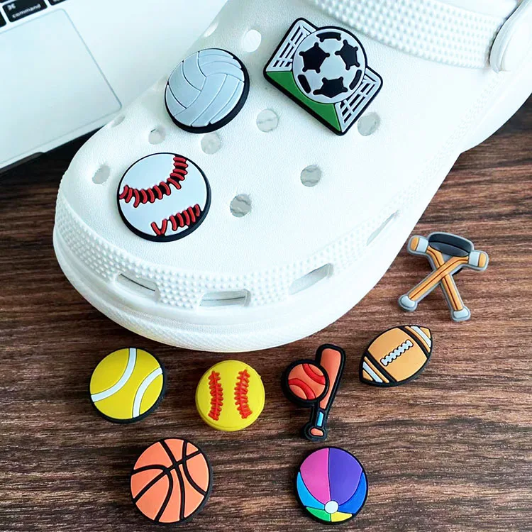 Factory wholesale customized ball sports shoes charm  Clogs Shoes PVC soft rubber shoes accessories