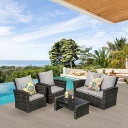 Rattan Outdoor Garden Patio/Conservatory 4 Seater Sofa and Armchair set with Cushions and Coffee Table