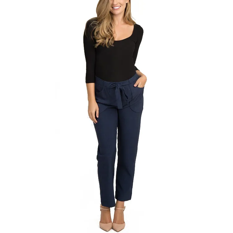 Elastic Waistband Plaid Maternity Pregnancy Pants