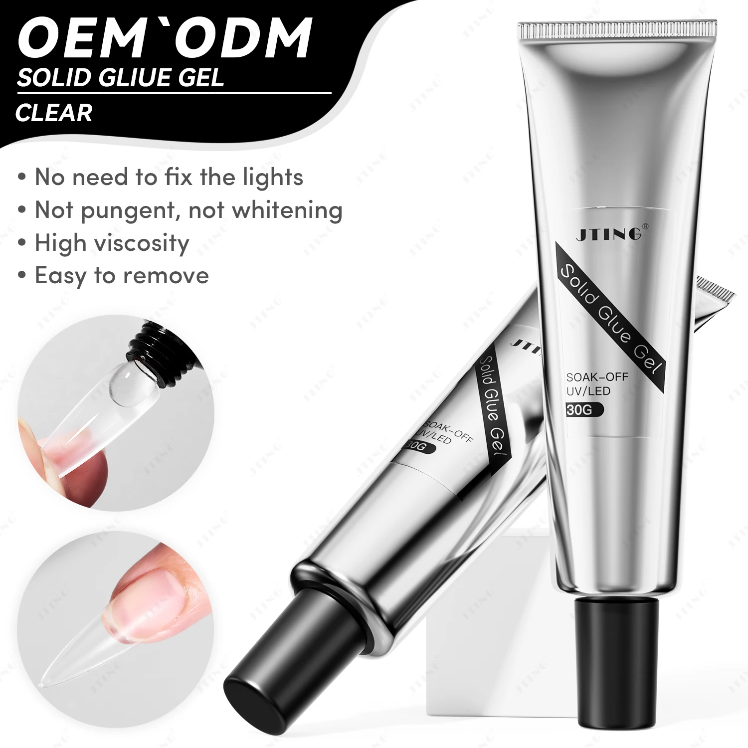 JTING Hot popular Durable Tube Solid glue gel 30ML Clear nail tips glue gel nail polish for Nail press on OEM private label