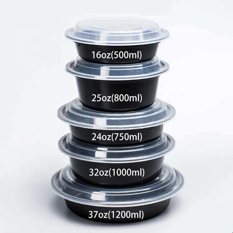 American Style Round Bento Lunch Box Microwave Food Container With Lid Plastic Food Container for fast food fruit noodle