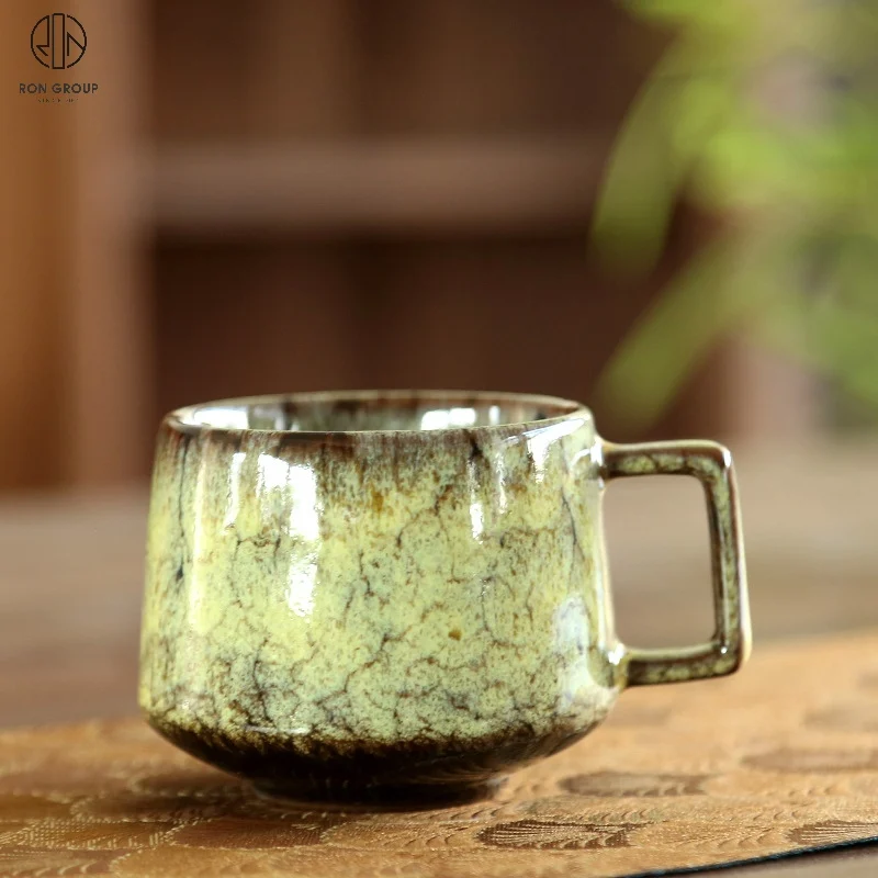 Latest model retro pottery handmade kiln change vintage water latte coffee mug large 180ml ceramic tea cup with handle