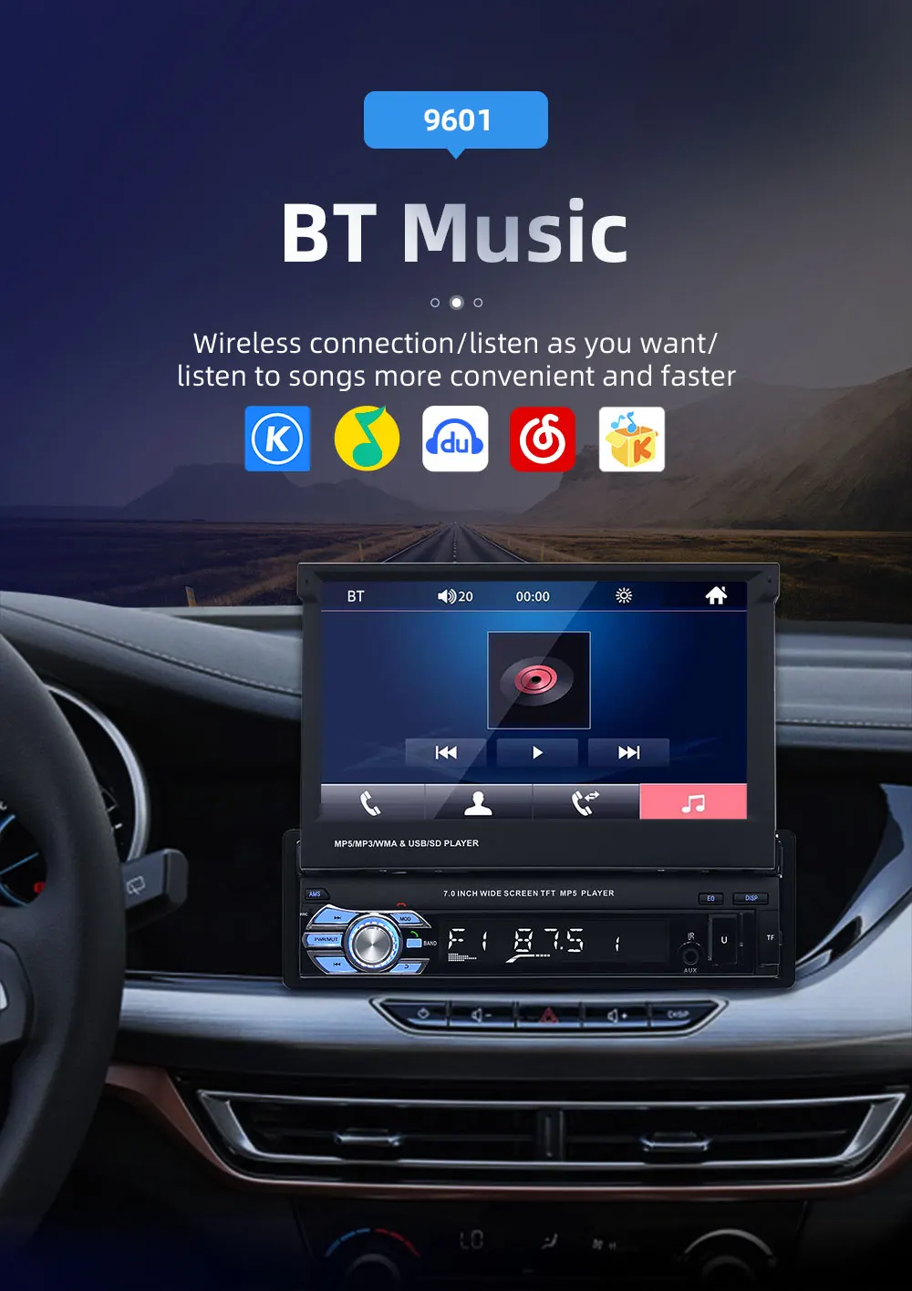 Factory Direct Sale 1 Din 7 Inch 12V Audio With BT Car mp5 player For Universal Car Stereo Support Rear View Camera