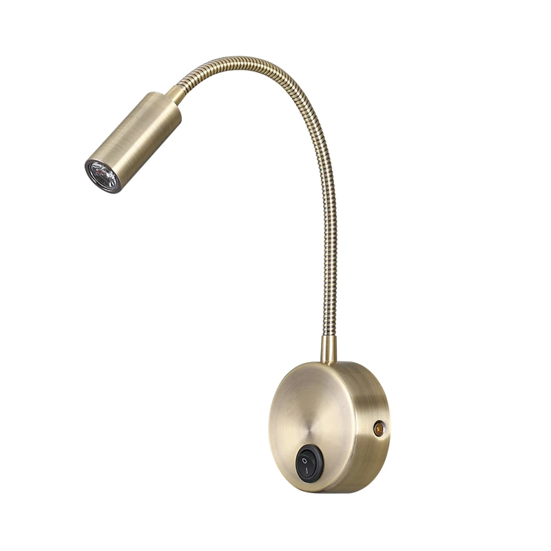 Hot sell 3W LED bronze surface goose neck flexible and adjustable hotel bedroom bedside Wall Mounted book light for reading