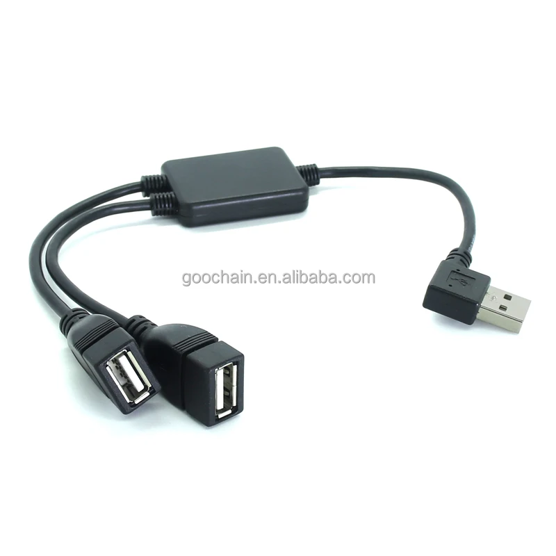 90 Degree Angle USB 2.0 A male to 2 Dual 2 USB Female Jack Cable  Y Splitter Hub Power Cord Extension Cable with Chip