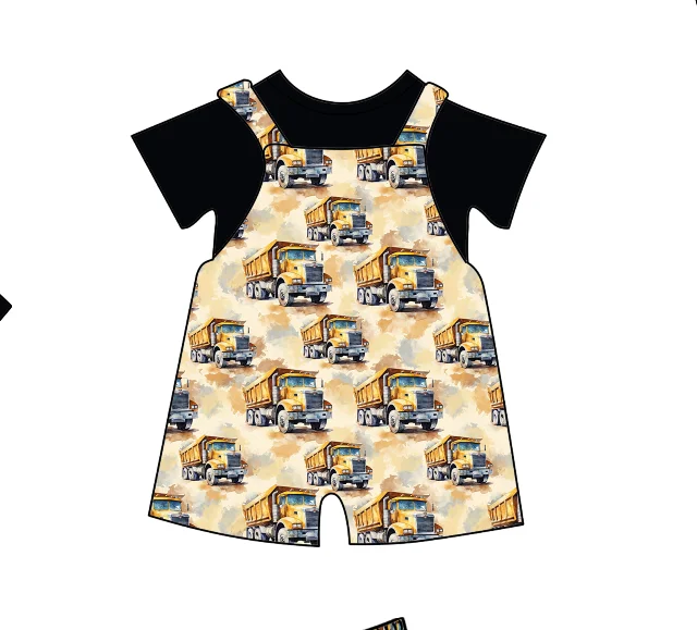 Zs16 Summer Truck Print Short Sleeve Boy Cartoon T Shirt Set 2 Pcs Suit for Boys