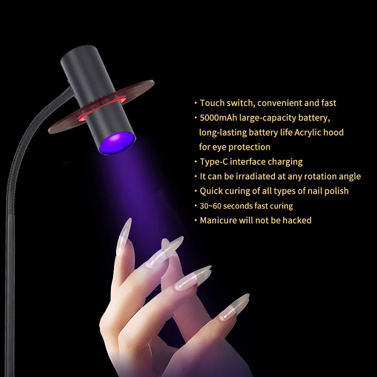 Black 3W Cordless Portable Professional Wireless Rechargeable Art UV Led Acrylic Flash Curing Gel Nail Polish Dryer Lamp Light