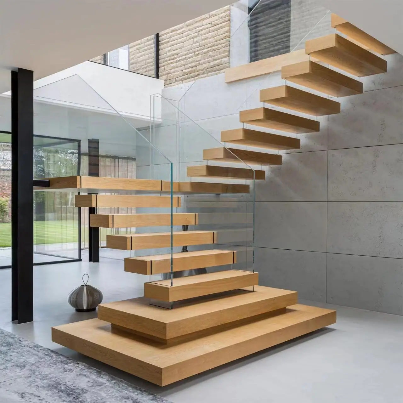 Hot Design Modern Attic Wooden Floating Straight Staircase Wood Stairs Treads Invisible Wall Side Stringer Stairs