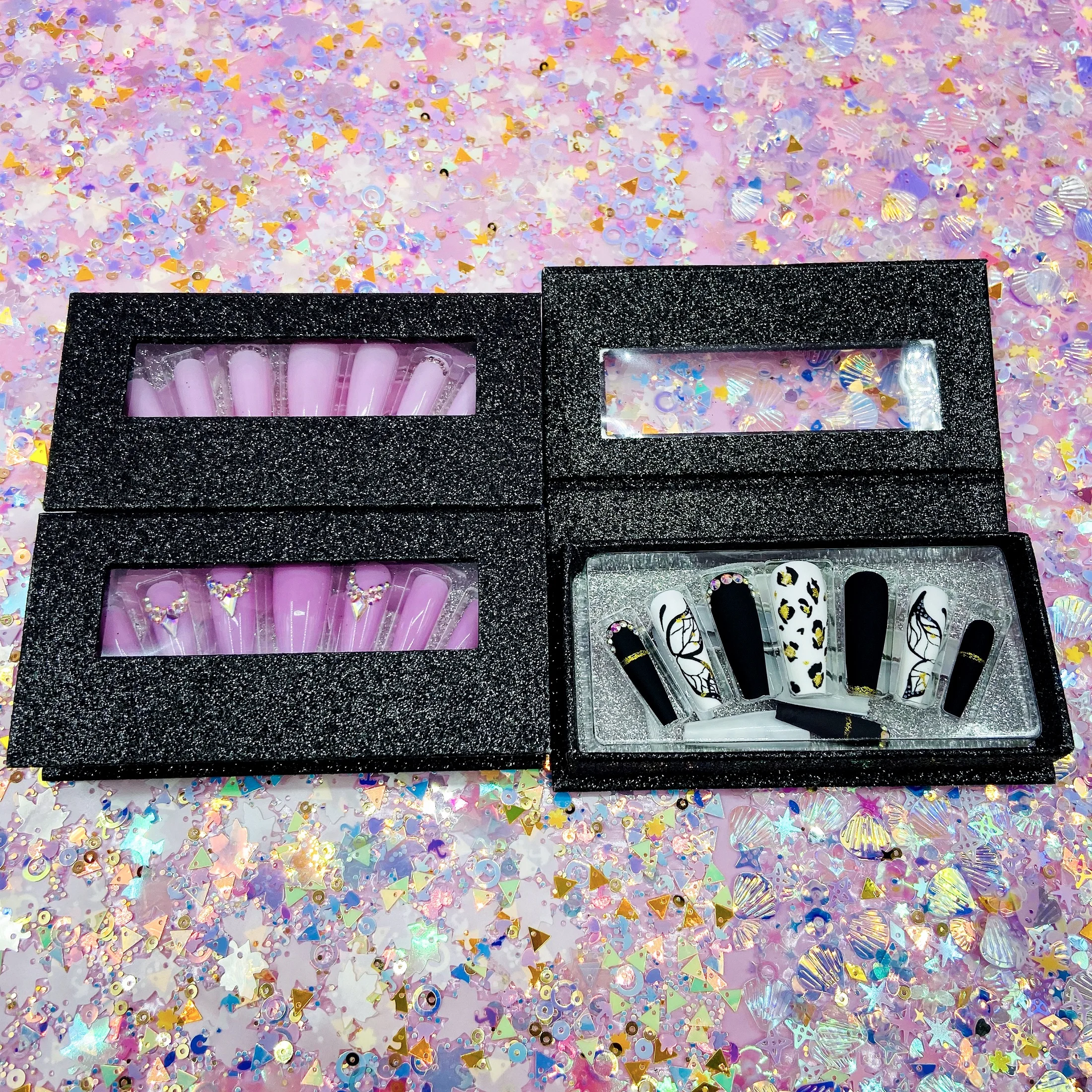 New Custom Design Luxury Personality Long Coffin Oval Finger Nails Full Cover Artificial Art Press On Acrylic Nails Tips