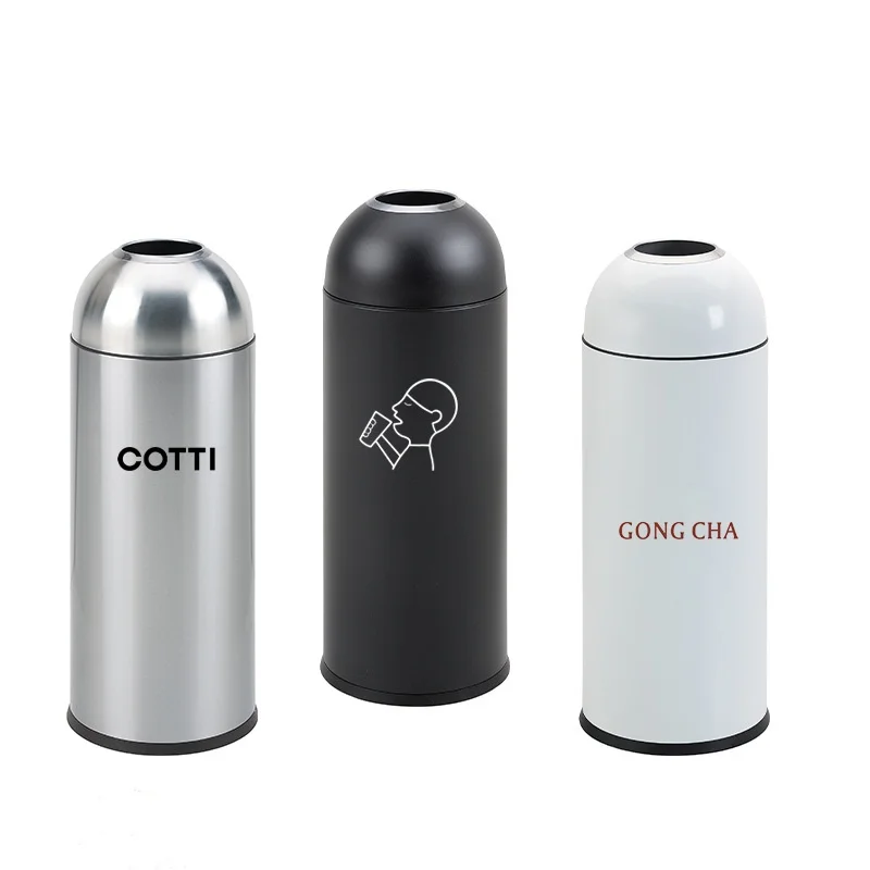 Round Open Top Waste Bin Tall Commercial Trash Can for Indoor and Outdoor Black Steel Heavy-Duty Extra Large Metal Garbage Bin