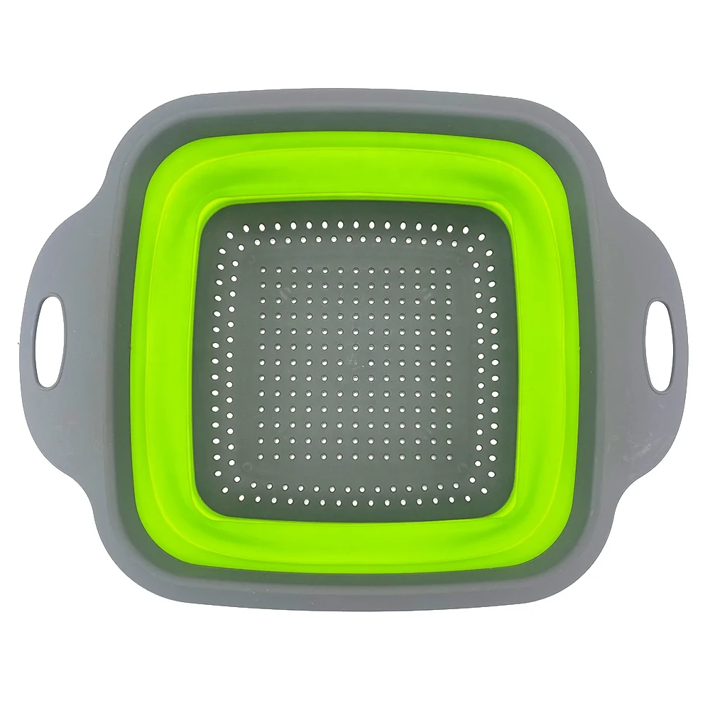 Kitchen Colander Folding Draining Basket TPR plastic square Bowl For Fruits Vegetables Washing Strainer
