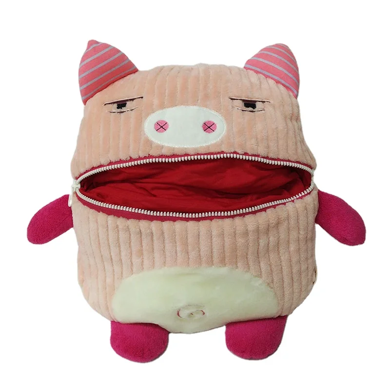 Manufacturers make pig Warm handbag  pillow creative zipper mouth corduroy cloth plush doll