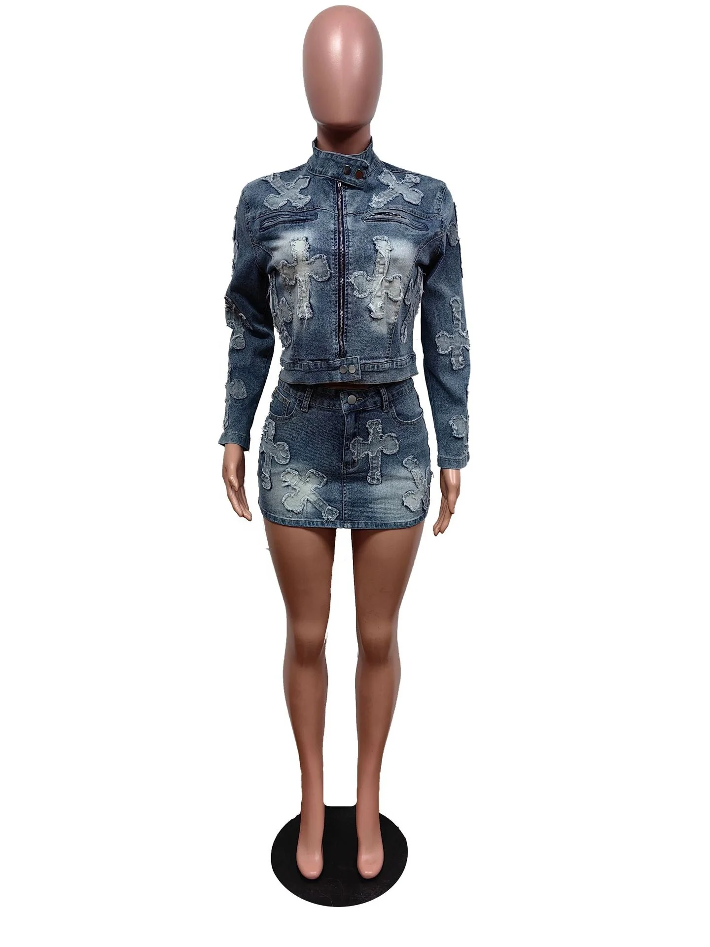 High Quality Designer Brand Long Sleeve Jean Outfits Woman Denim Jacket And Skirt Set For Women 2024