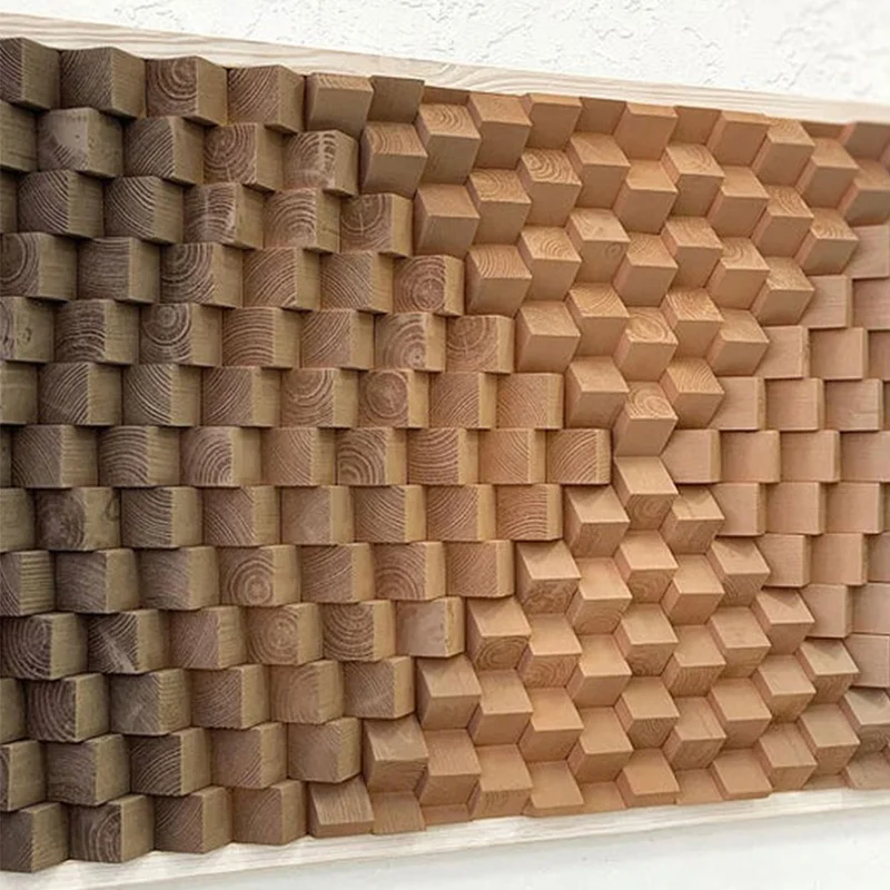 Home Decor Mixed Media Art 3D Abstract Geometric Wall Arts Handmade Wood Carved Artwork Design Wall Painting