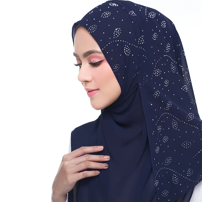 wholesale malaysia muslim shawl chiffon voile   rhinestone scarf women hijab