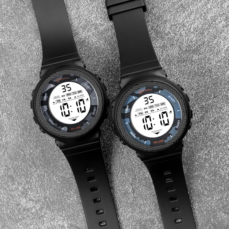Wholesales Round Black Sport Multifunctional Calendar Waterproof Digital Watch For Boys
