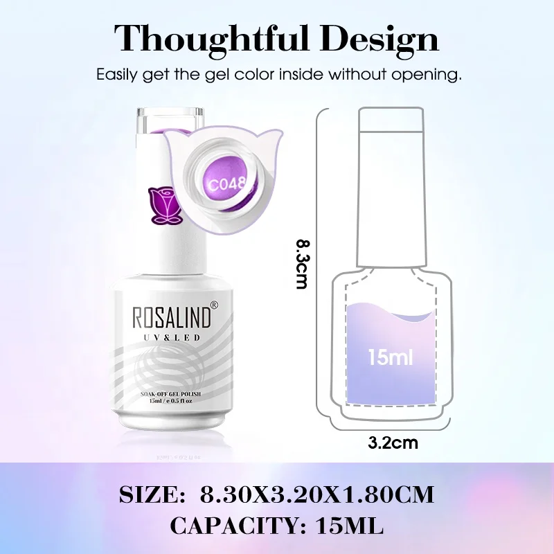 Rosalind professional nail supplies 15ml customized long lasting soak off pure vegan organic colour uv led nails gel polish
