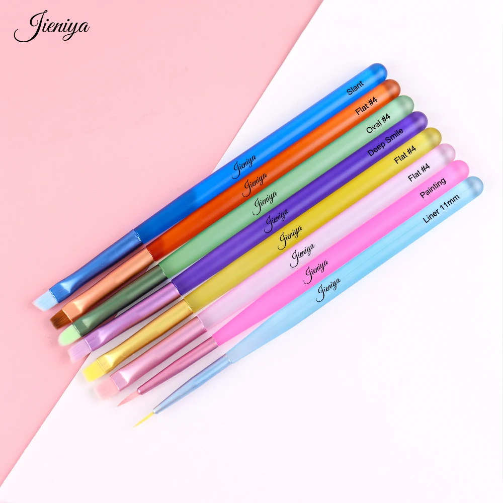 OEM&ODM Factory price wholesale multicolor Plastic Handle UV gel brush flat/oval head 8 pcs set Nail Brush set