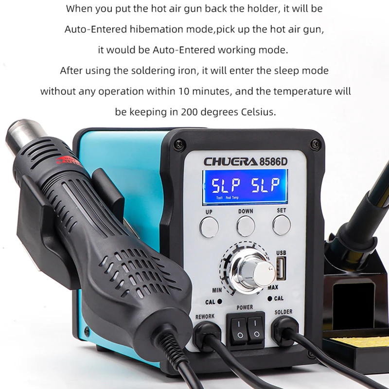 New Design 2 in 1 8586D Lead Free Soldering Iron And Hot Air Gun SMD Rework Station With  USB 5V2A Power Supply