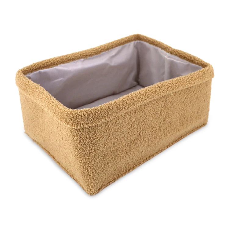 Rectangular Brown Teddy Fabric Kids Toy Decorative Gift Kids Storage Basket Organizer for Shelves