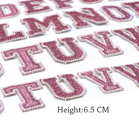 Sequins Pink Alphabet Letters Patches Heat Press Patches