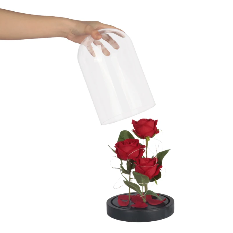 wholesale reasonable price gifts elegant decorative forever eternal rose led light preserved enchanted rose flower in glass dome