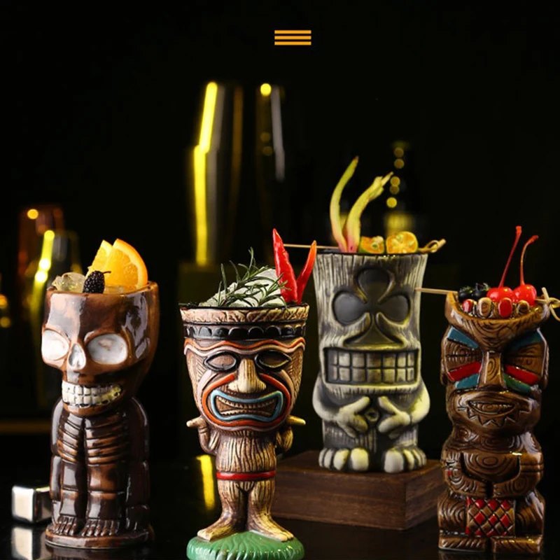 Wholesale 3D Custom Halloween Funny Hawaii Tiki Classes Cocktail Ceramic Cups Sublimation Tiki Mugs