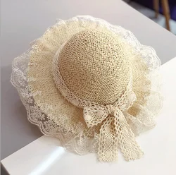 Детская шляпа, летняя кружевная Рыбацкая шляпа с большими полями для девочек, детская соломенная шляпа от солнца