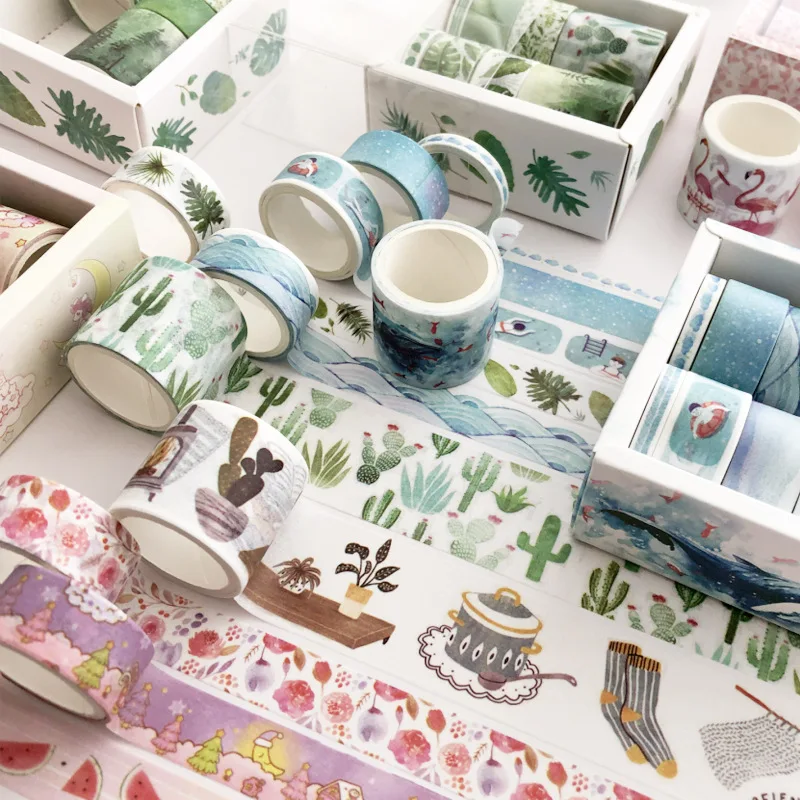 Creative cute Korean decoration DIY washi paper block masking tapes set stationery 8 rolls/box