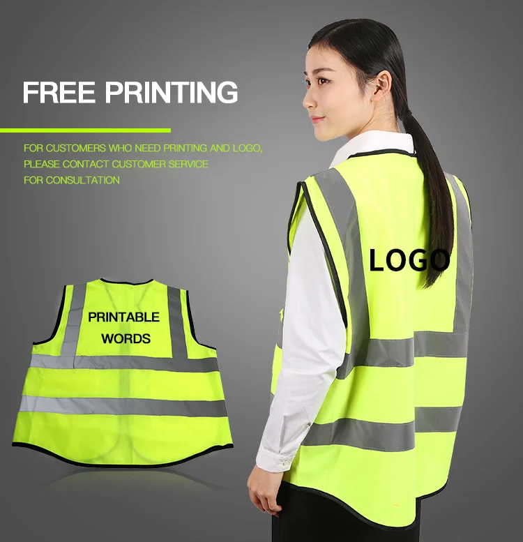 9 Pockets Class 2 High Visibility Zipper Front Safety Vest With Reflective Strips